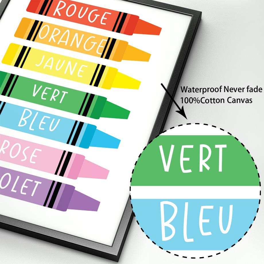 French Education Alphabet Number Colour Nursery Wall Art Print Canvas Painting Poster For Kids Boys Girls Children Room Decor