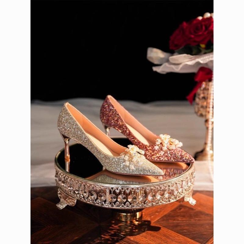 New Style Crystal Wedding Shoes for The Bride-to-be, Featuring High Heels.