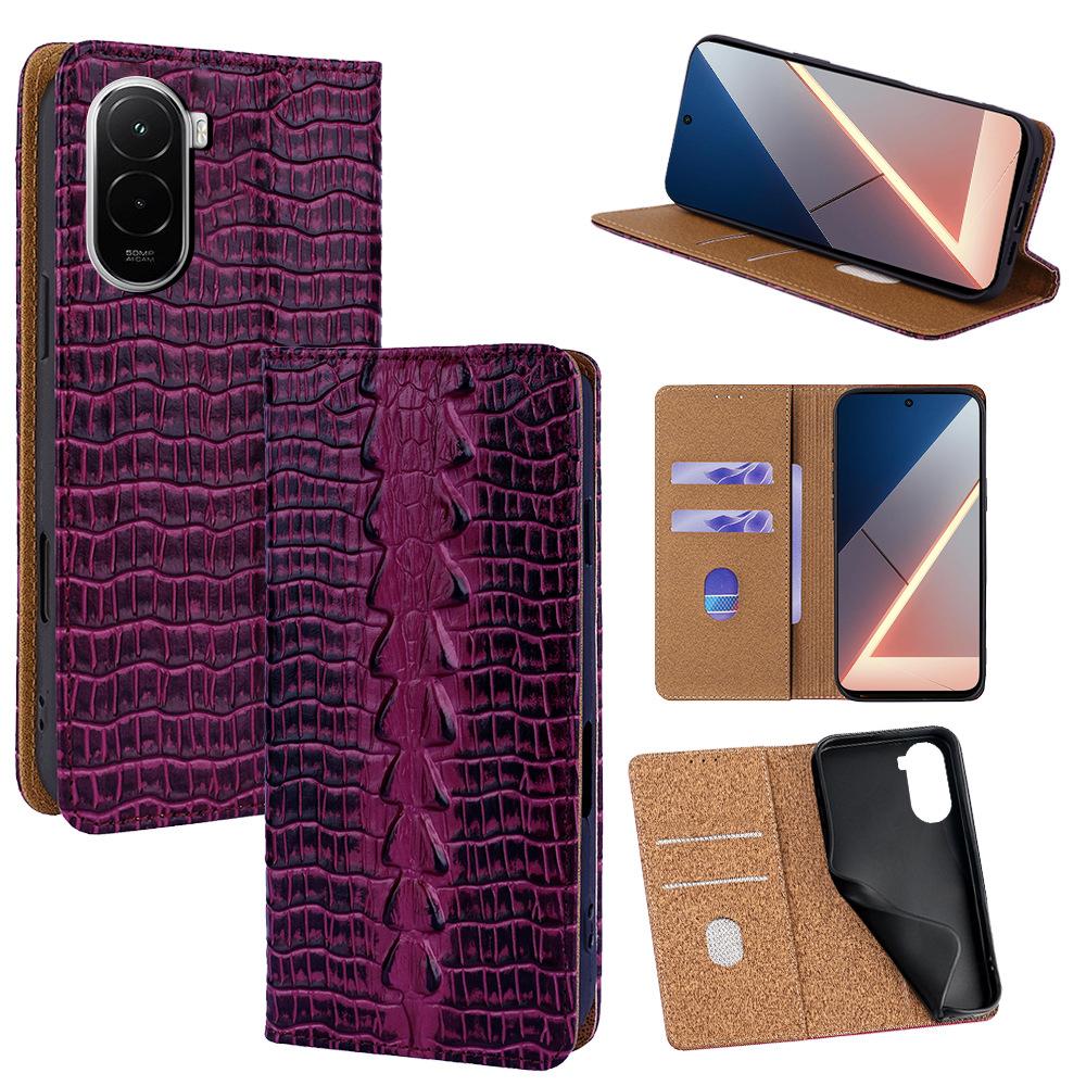 Crocodile Pattern Top Layer Cowhide Flip Wallet Phone Case for Xiaomi Poco C81X Poco X7 Civi 3 Shockproof Protective Cover