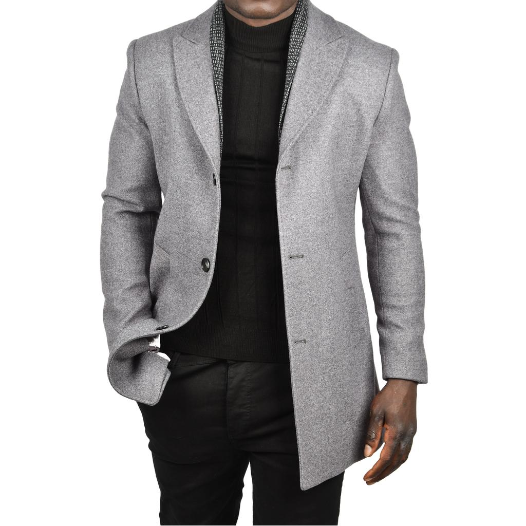 DeepSEA Çift Yaka Yakası Çıkabilen Dar Kesim Düğmeli Uzun Kaşe Kaban 2407001