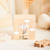 Customized name wooden piggy bank animal with hot air balloon pattern piggy bank personalized antique style gift