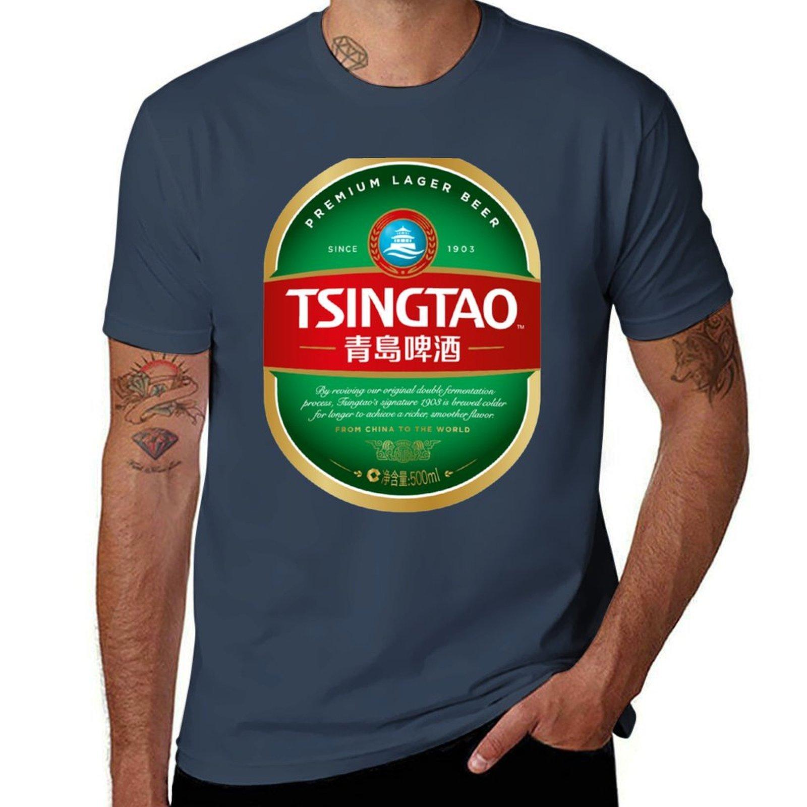 Футболка с логотипом Tsingtao футболка для мужчины 100% хлопок мужские футболки для мужчин повседневная футболка мужчина хлопковая футболка S