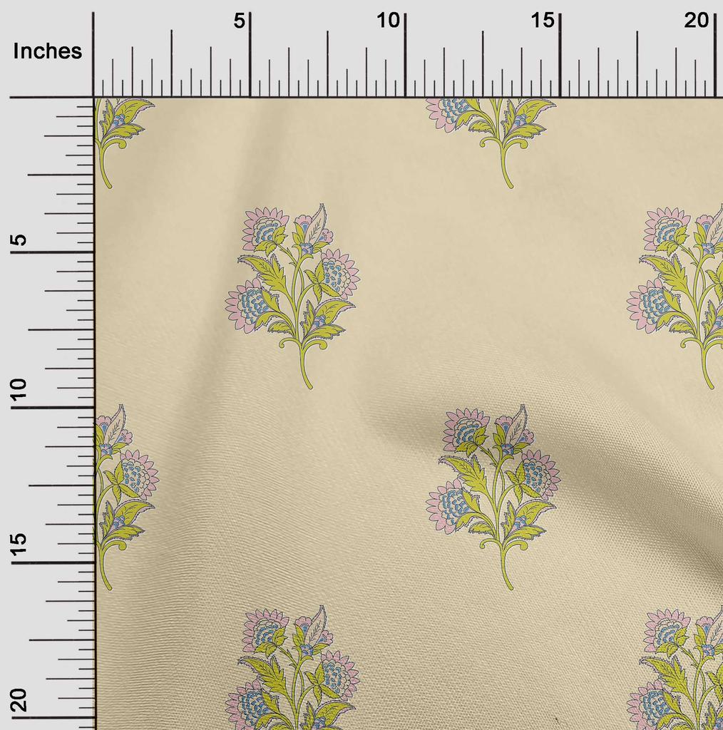 oneOone Cotton Flex Pale Yellow Fabric Leaves & Flower Floral Sewing Fabric By The Yard Printed Diy Clothing Sewing Supplies 40 Inch