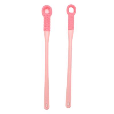 2 Pcs Toe Cleaning Brush No Bendling Silicone Long Handle Foot Scrubber In Shower for Home Spa Pink