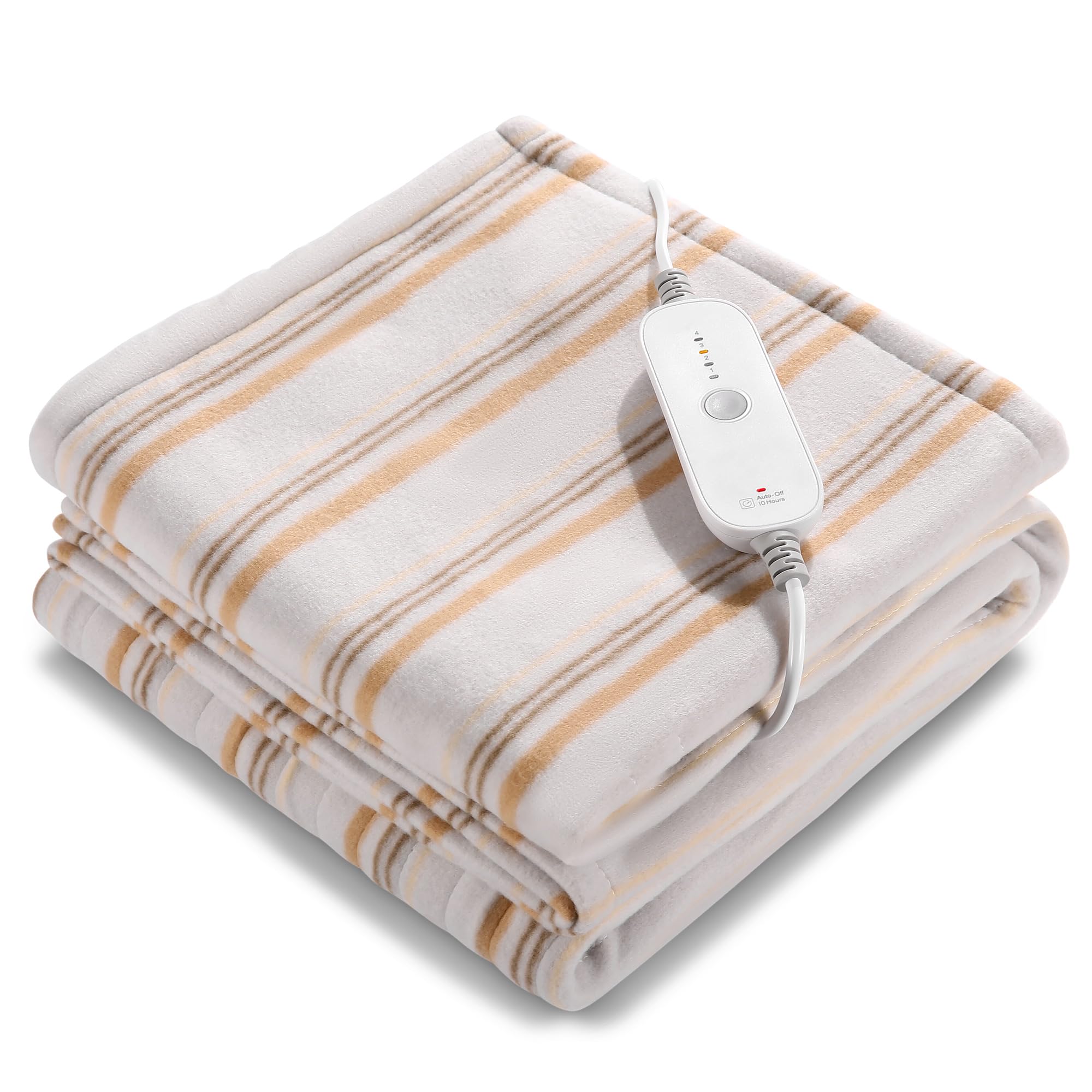 

Electric Heated Blanket, 130x160cm, 4 Temperature Settings, 10-Hour Auto-Off Function, Wavy Camel Color, for Office and Home Use