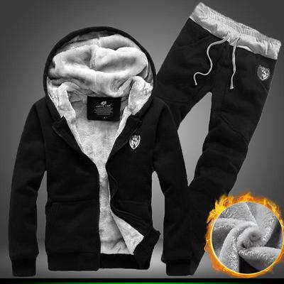Autumn Winter Plush Thickened Hooded Cardigan Sweater Men's Suit