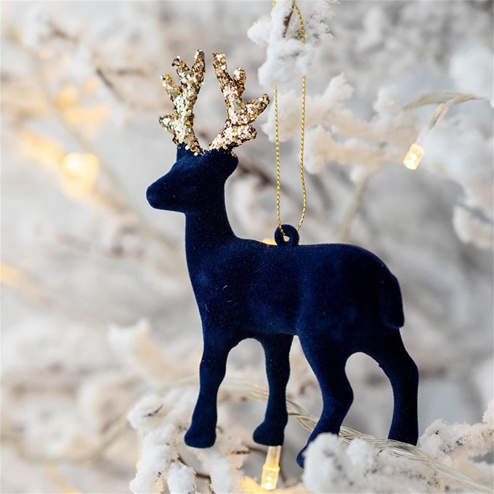 Christmas Decoration 2025 Flash Flocked Elk Pendant Christmas Tree Home New Year Hanging Decors Luxury Red Glod Glitter Deer