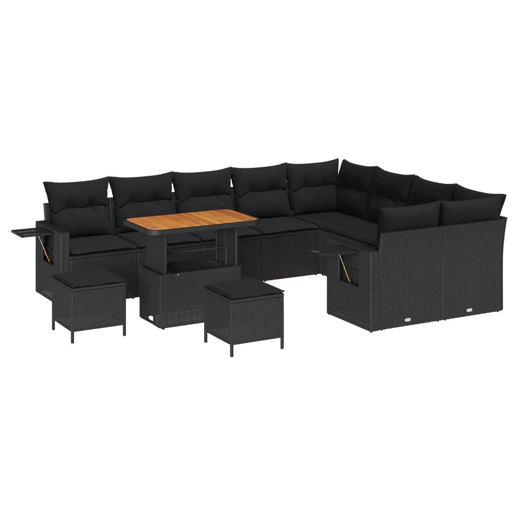 Garden Sofa Set with Cushions 12 pcs Black Poly Rattan