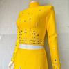 Chic French Socialite Rhinestone Bandage Top & Hip-Hugging Midi Mini Skirt Set
