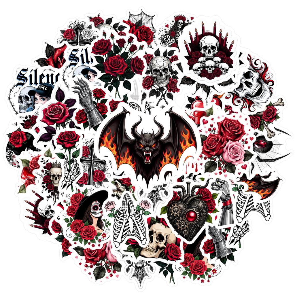 35pcs Edgy Roses Stickers Dark Gothic Stickers Skull Stickers For Notebook Luggage Mobile Phone Cup Guitar DIY