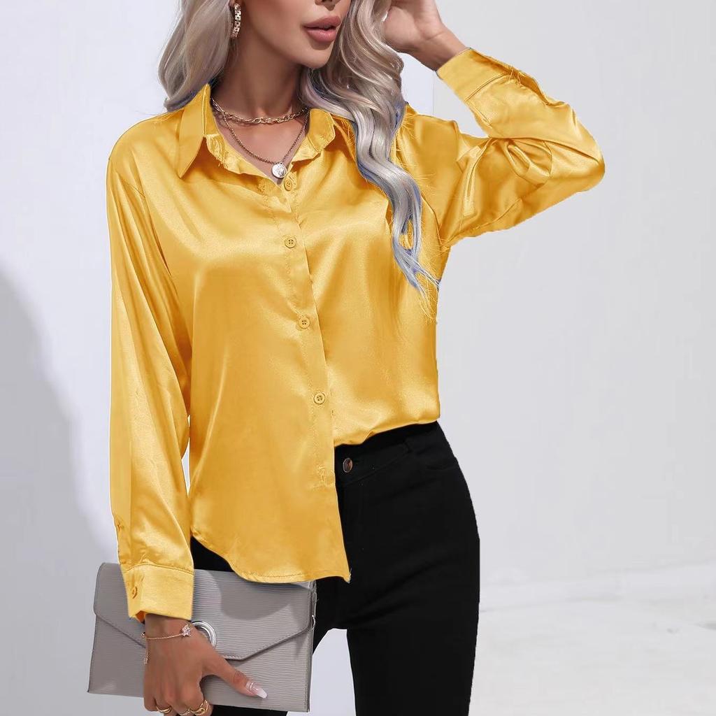 GMXIA Shirt Women's High-end Simple V-neck Cardigan Shirt Women's Loose Long-sleeved Button-up Top