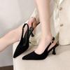 Fashion 2025 Women's Spring New One-strap Stiletto Sandals Women's Stiletto Temperament French Suede High Heels Daily Leisure Plus Size
