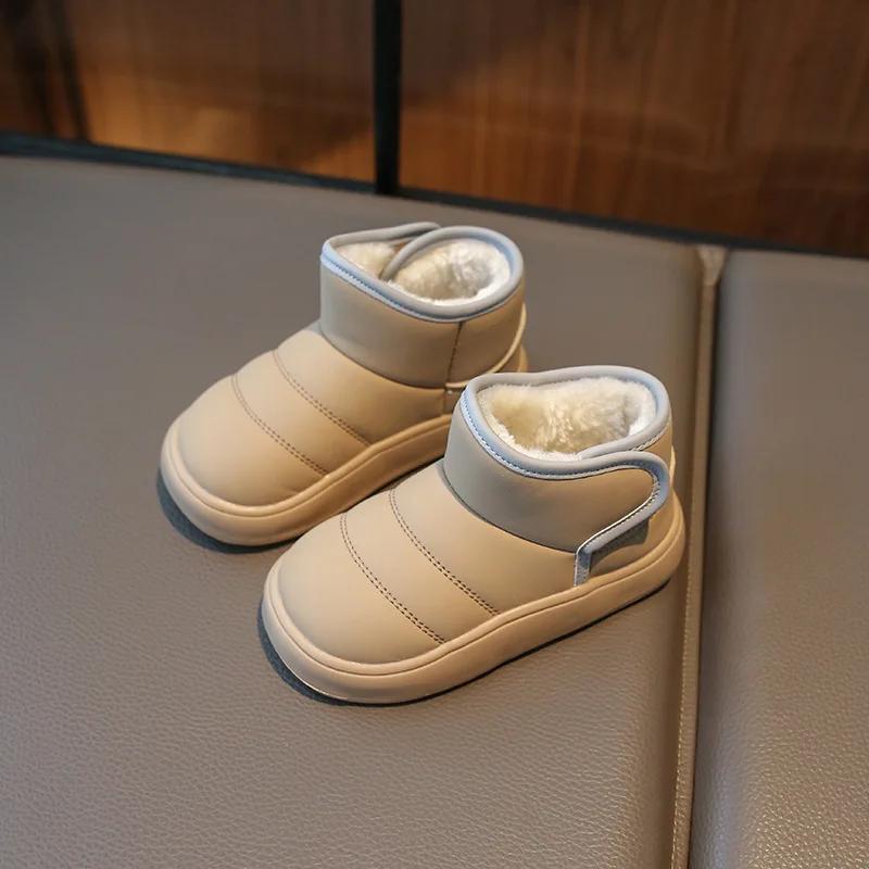 Kinderschuhe für Mädchen Schneestiefel Winter Plüsch Mädchenschuhe Fell Kind Jungen Outdoor Lederschuhe Rutschfeste Kurze Stiefel