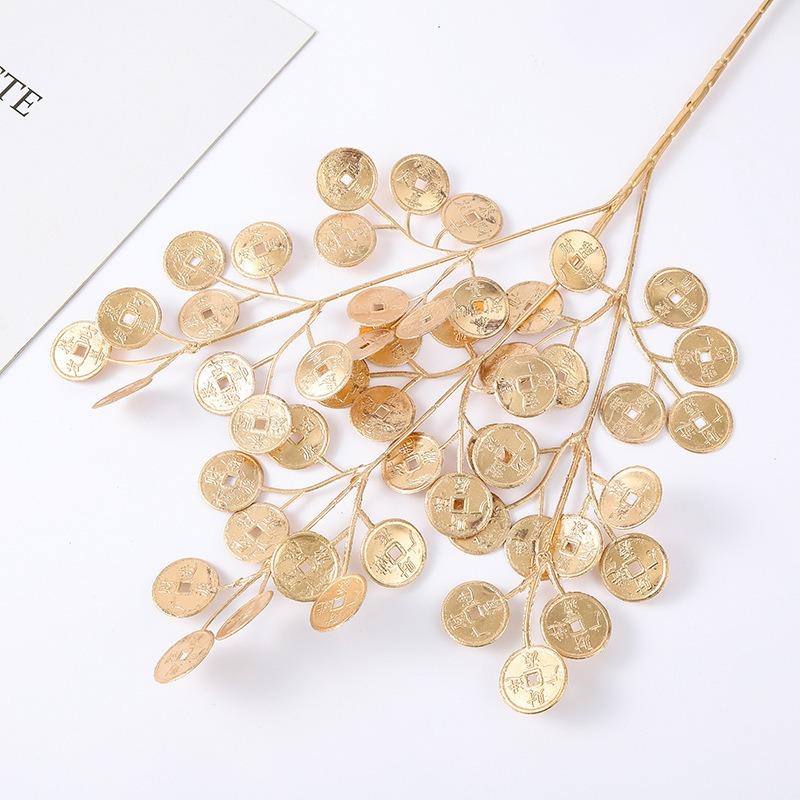 Buquê de Flores Artificiais Douradas Ornamento de Planta Falsa para Decoração de Casa, Quarto, Decoração de Natal, Ano Novo, Presentes, Acessórios