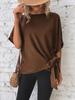 Summer Women's Solid Color Batwing Sleeve Knot Hem Loose T-shirt