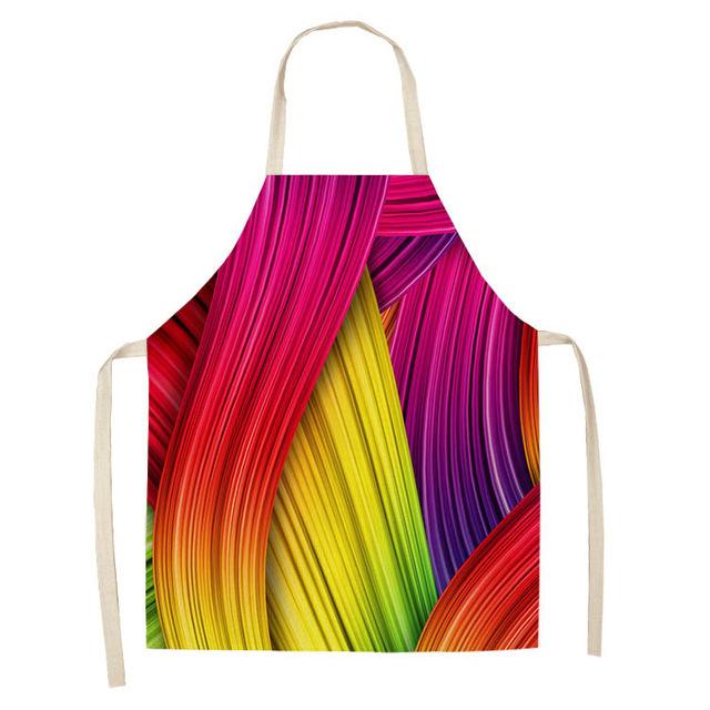 1Pcs Kitchen Apron Rainbow Colorful Geometric Printed Sleeveless Cotton Linen Aprons for Men Women Home Cleaning Tools 55*68cm