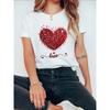 Women's Short Sleeved Valentine's Day Love 3D Printed Simple and Personalized Round Neck T-shirt