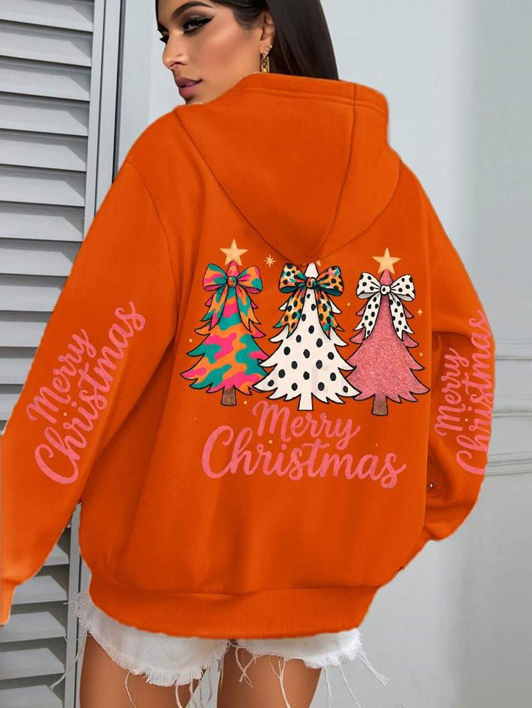 Colorful Bow Tree Print Women's Christmas Hoodie Sweatshirt