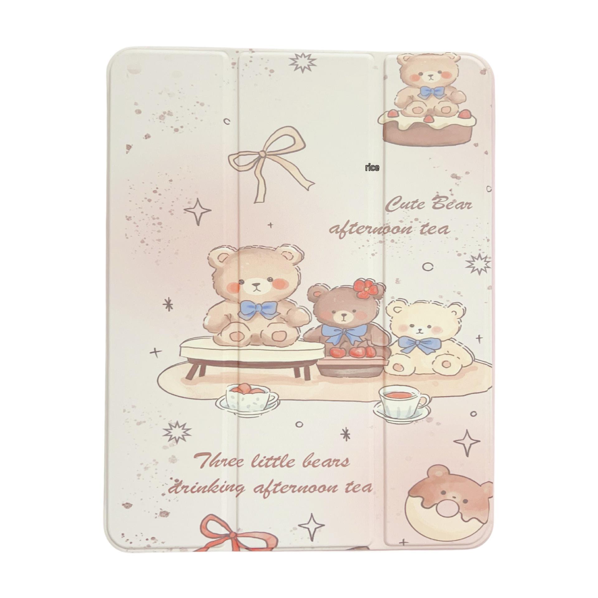 

iPad 10.2 Case with Pencil Slot - Cute Cat & Bear Design, Compatible with Pro 3rd/4th Gen and Air 5, Mini, Leather Protection iPad Mini 6/Mini 7 8.3