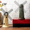 Small Windmill Figurine Dutch Ornaments, Mini Vintage Holland Statue, Resin Artwork, Metal Blade Model Classic Model, Rustic Desktop Ornament for Home
