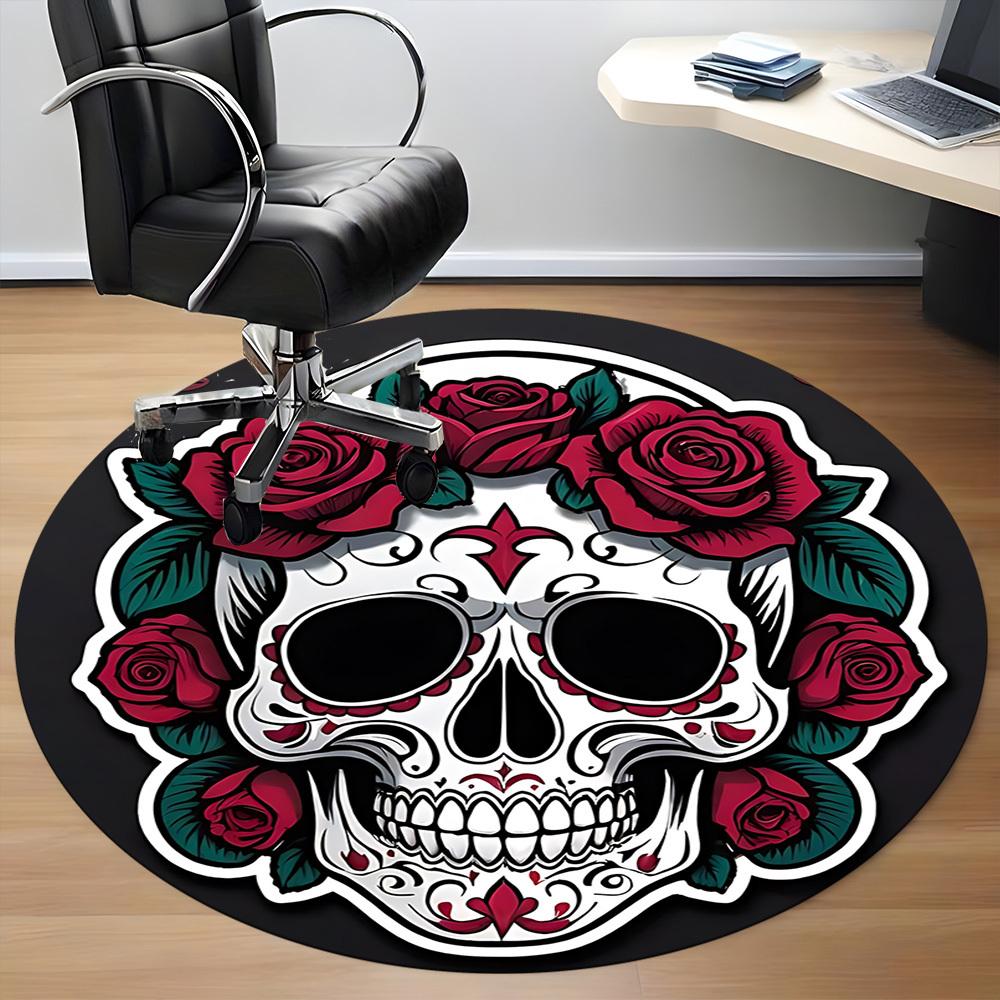 1PC Sugar Skull Office Round Rug, Non Slip, Soft and Durable Office Rug for Interior Decoration, Perfect for Office