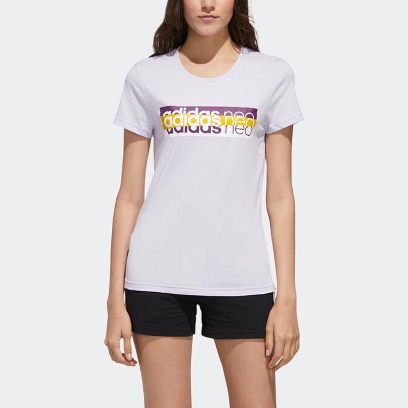 Adidas Neo Letter Print Round Neck Sports Short Sleeve T-Shirt Women Tops White FP7369