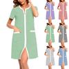 Loose Fit Casual Dress Women Striped Loungewear Short Sleeve Zipper Fashionable
