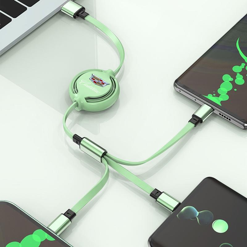 3 In1 Retractable Fast Charge Data Cable USB Android Type-C IPhone Car Accessories For Cadillac XT5 XTS CTS BLS SLS DTS SRX Escalade Tiburon Deville