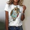 Colorful owl pattern women's T-shirt fun animal 3D printing short sleeved summer loose T-shirt round neck top T-shirt street wear