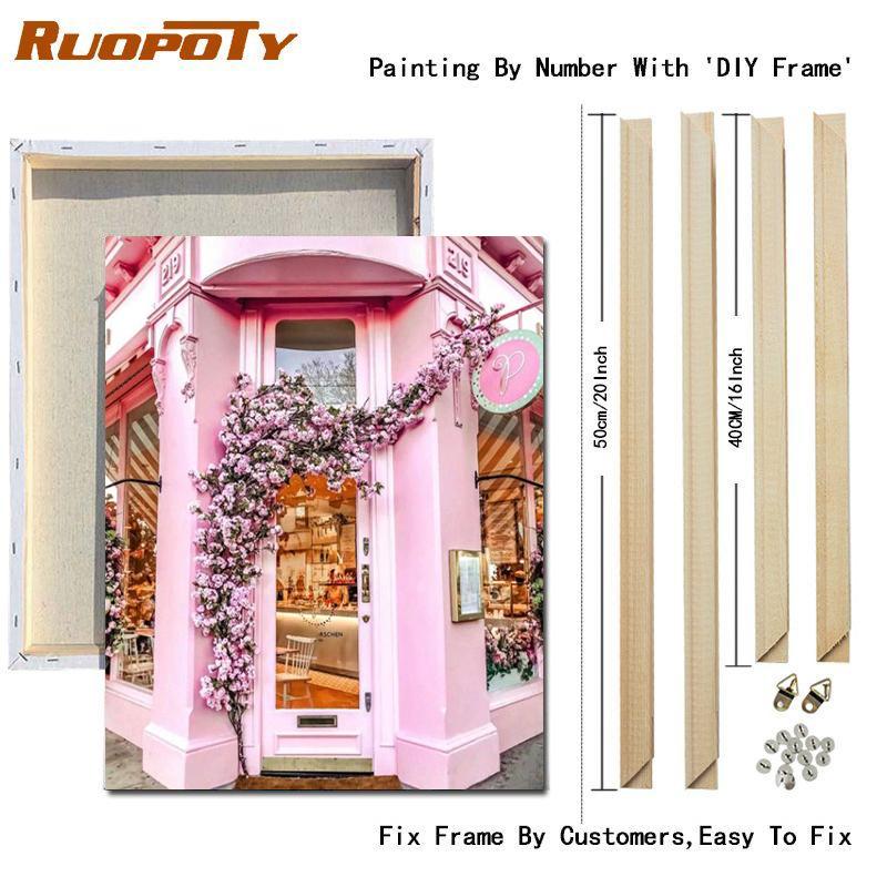 RUOPOTY Painting By Numbers Candy House Wall Art Hand Painted Unique Gift Picture By Number Scenery Decoration