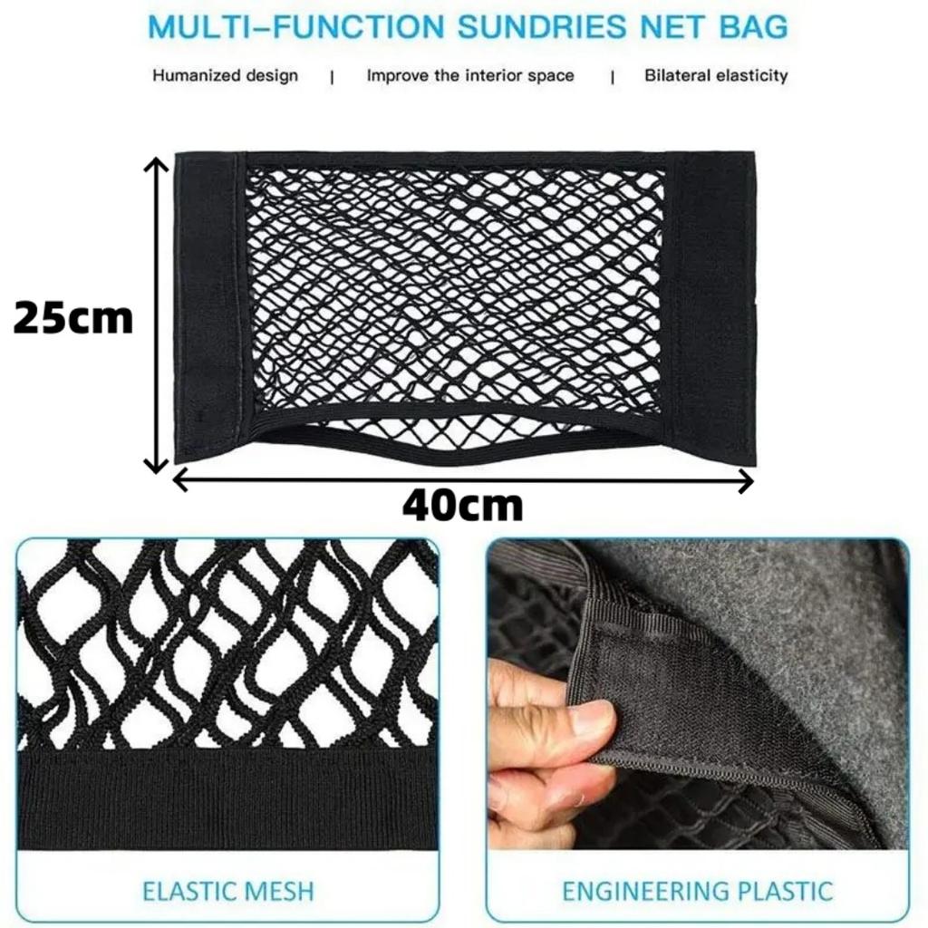 2pcs Car Trunk Net Car Double Storage Network Bag Auto Seat Back Fixed Mesh Pocket Universal Car Elastic Velcro Straps Net Organ