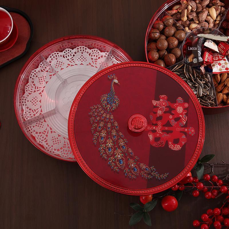 Rotating Nut and Candy Box with Lid – Multi-Compartment Fruit Tray for Weddings and Festivals
