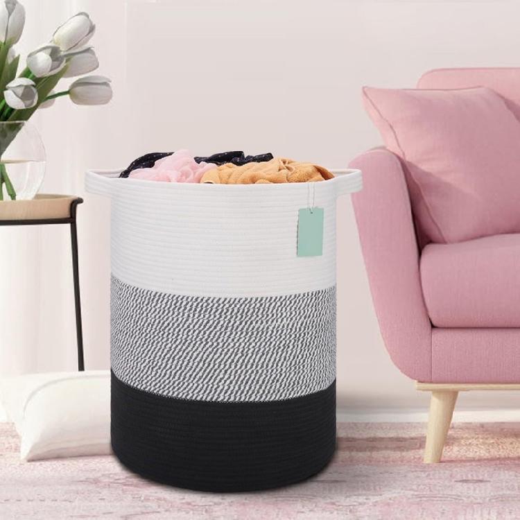 Breathable Cotton Rope Hamper Basket With Supportive Handles Large Capacity Storage Container For Clothes