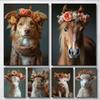 Baby Animals Bunny Goat Pig Dog Horse Sheep Flower Crown Canvas Posters and Prints Wall Art Pictures for Home Kid Room Decor