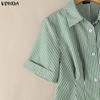 VONDA Robe Chemise Mini Rayée Décontractée à Manches Courtes et Col Revers d'Été pour Femme