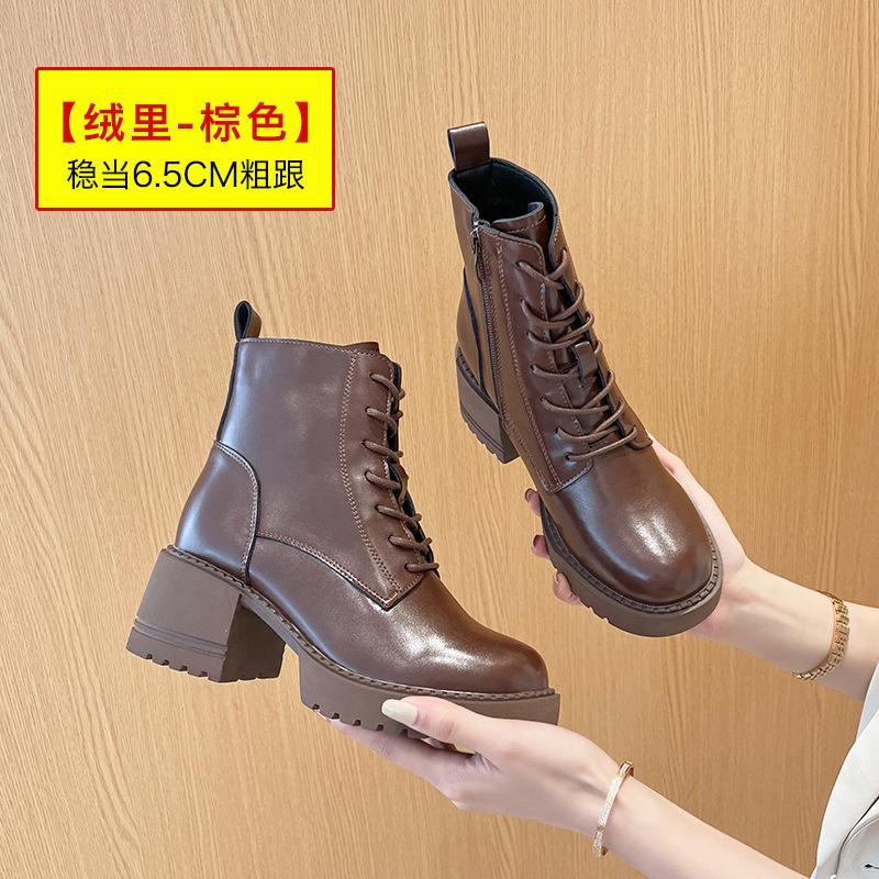 Martin boots women's 2025 lace-up autumn new single boots thin British style thick heel short boots thick-soled versatile thin boots