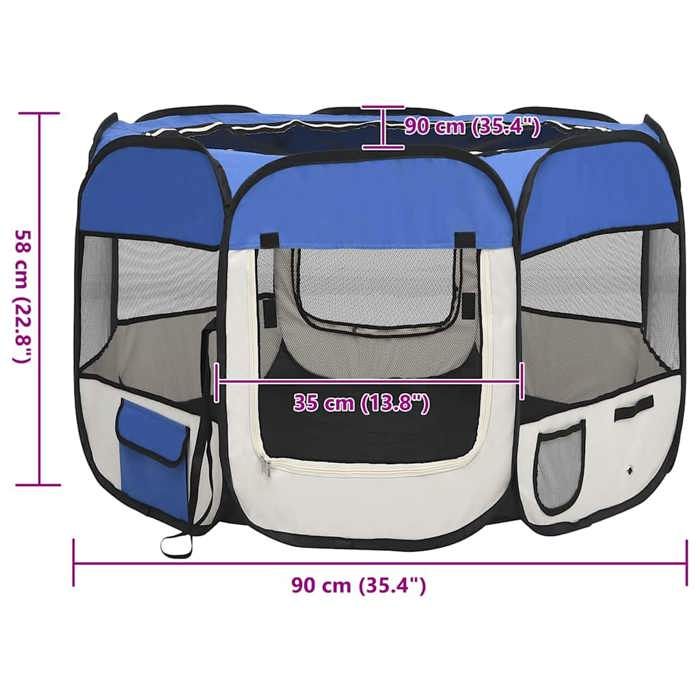VidaXL Foldable Dog Playpen with Carry Bag Blue 90x90x58 Cm Enclosure 171013