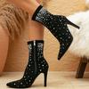 Winter Sexy Ladies Short Boots Fashionable Rhinestone Zipper Elastic Slim Suede High Heel Mid-calf Boots for Women