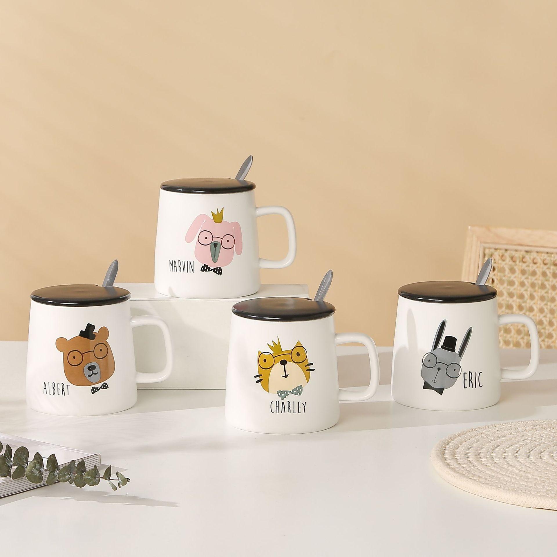 

Керамическая чашка с крышкой в виде мультяшного животного, большая емкость, набор для дома, кружка для девочки, милая чашка для воды, маленькая подарочная чашка 320ML