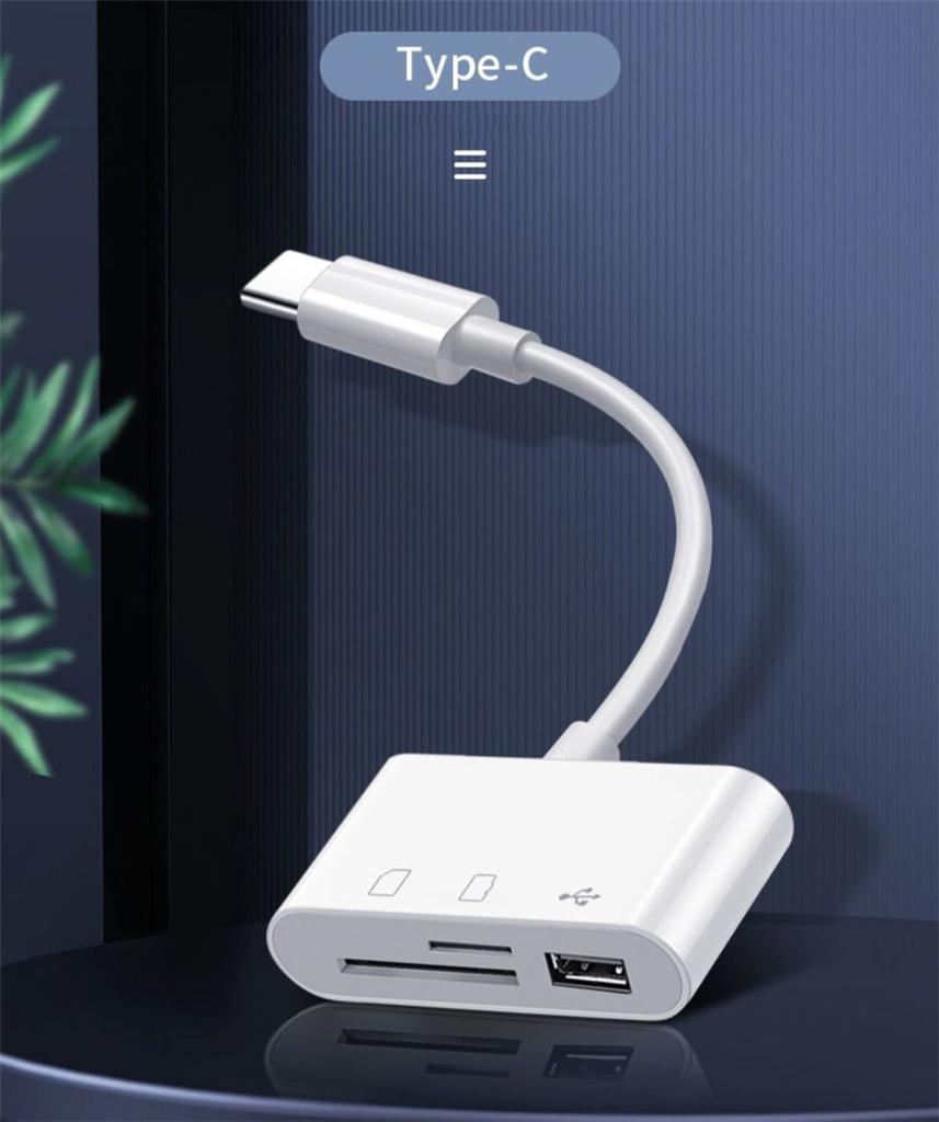 3 in 1 Hub Converter USB Type-C Adapter SD TF Card Reader White For Phone Laptop