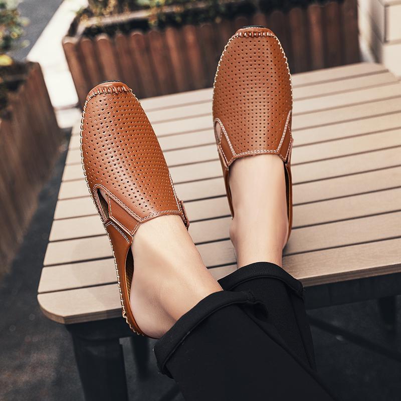 Men's Leather Hollow Loafers Casual Shoes