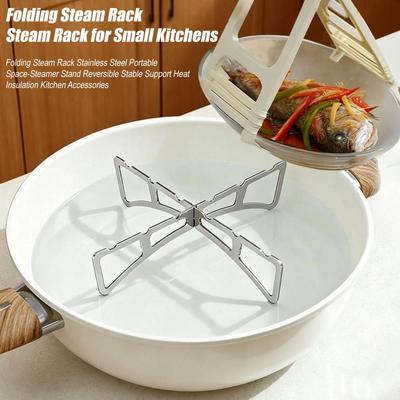 Griglia Pieghevole a Vapore Acciaio Inossidabile Portatile Supporto per Steamer Reversibile Supporto Stabile Isolamento Termico Accessori da Cucina