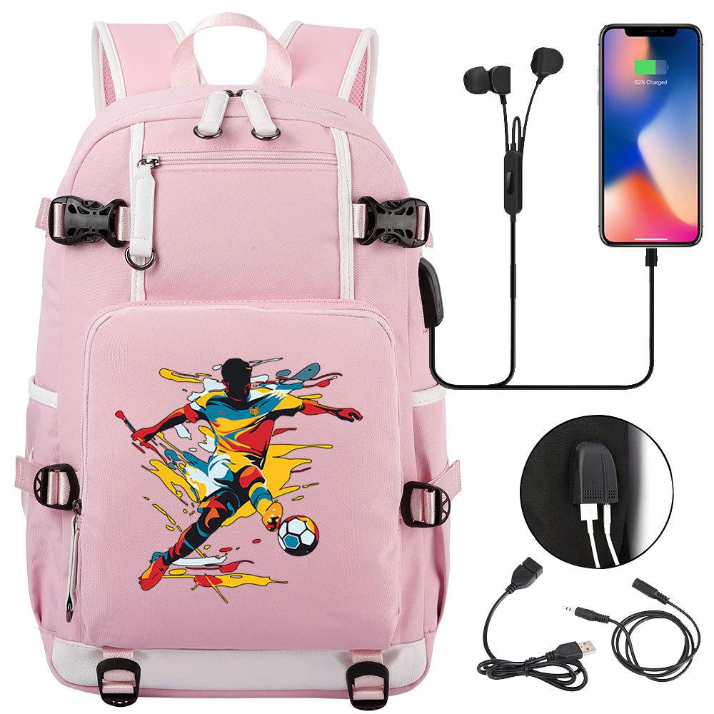 USB Headphone Backpack for Teens Students Boys Girls Leisure Travel Dual Shoulder Bags Soccer Hot Selling Waterproof Large Capacity