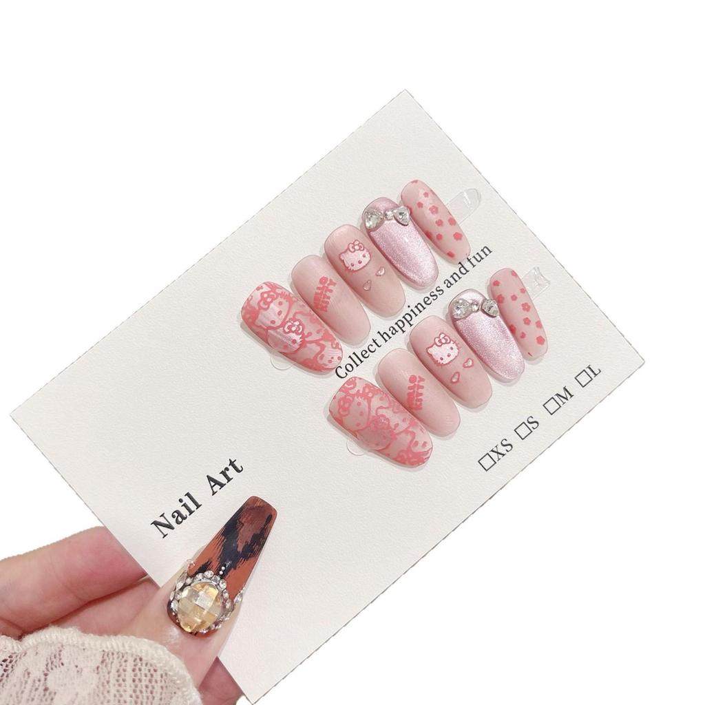 Jx Handmade Cute Short Matte Cat Eye Nails - Versatile Sweet Kitty Style