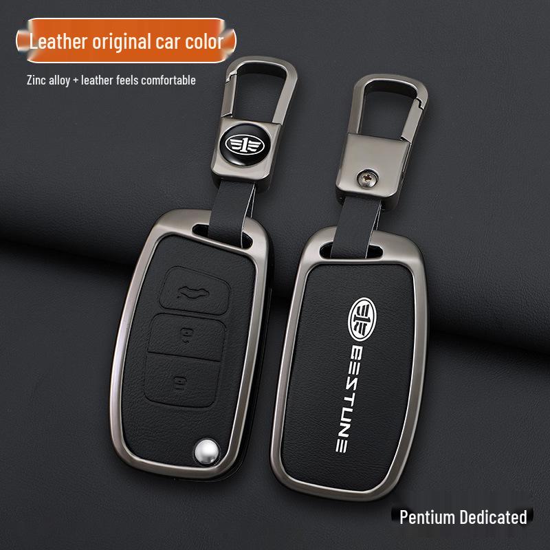 Genuine Leather Key Case for FAW Besturn X40 Remote Key with Buckle