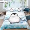 Penguin Comforter Cover Kawaii Animal Print Black White Little Penguin Duvet Cover Blue Iceberg Antarctica Winter Bedding Set