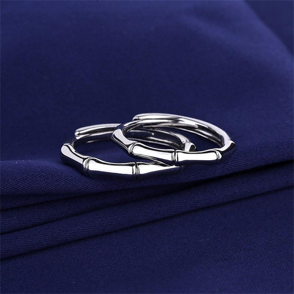 925 Silver Bamboo Love Lovers Ring A Pair Men Women Opening Simple Stylish Jewelry Rings Birthday Anniversary Gift