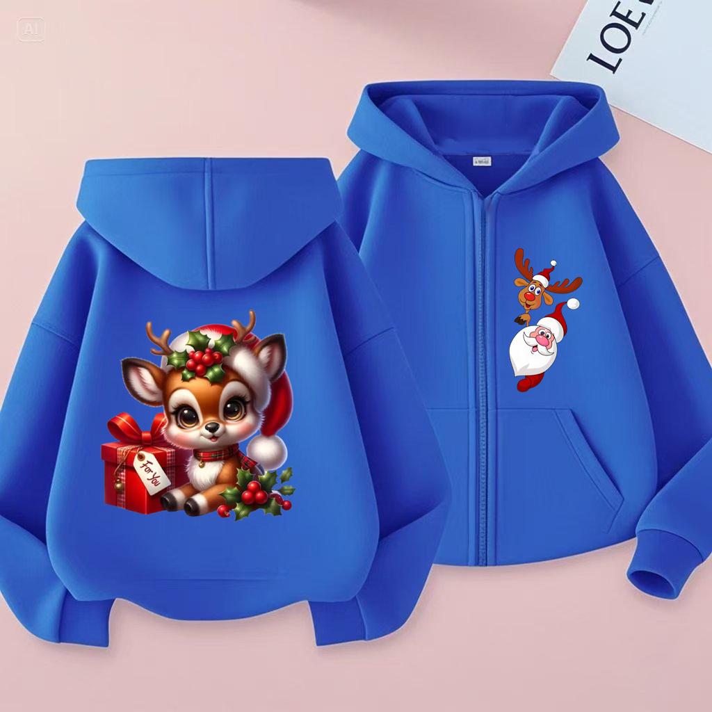 Christmas Gift Kids Printed Hooded Cardigan Fashion Boys and Girls' Shirt Spring and Autumn Casual Sports Shirt