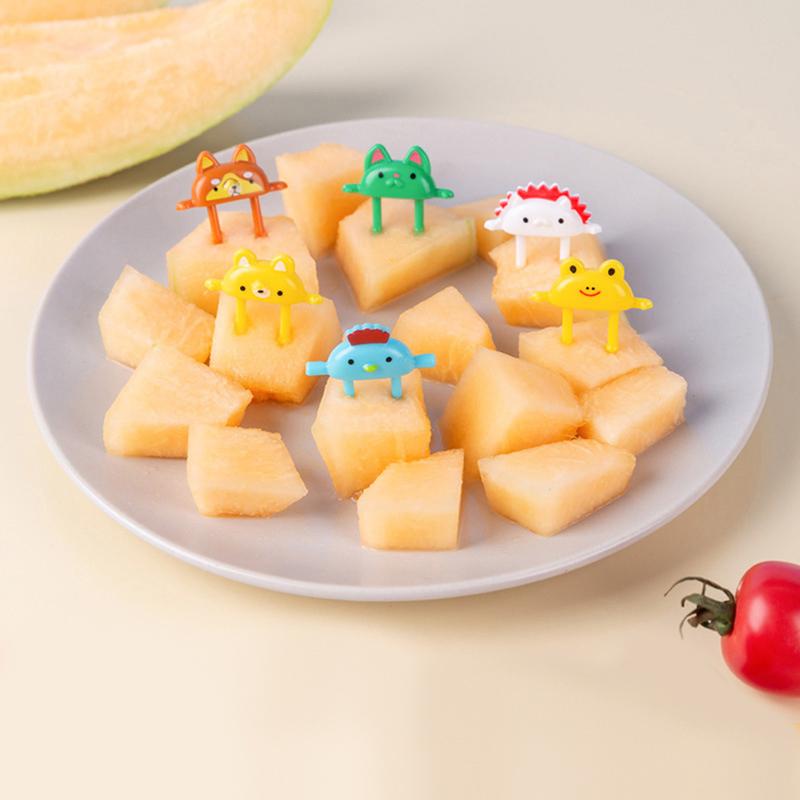 6Pcs Cartoon Animal Fruit Fork Cute Dessert Food Fork Chick Fox Frog Bento Fork