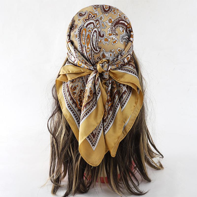 Bohemian Style Floral Print Women’s Square Silk Scarf Satin Head Wrap Tropical Leaf Flower Design Scarves Bandana Hijab
